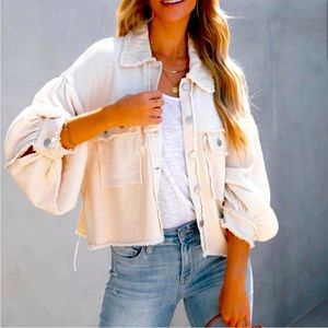 POL Penelope Cotton Waffle knit distressed jacket